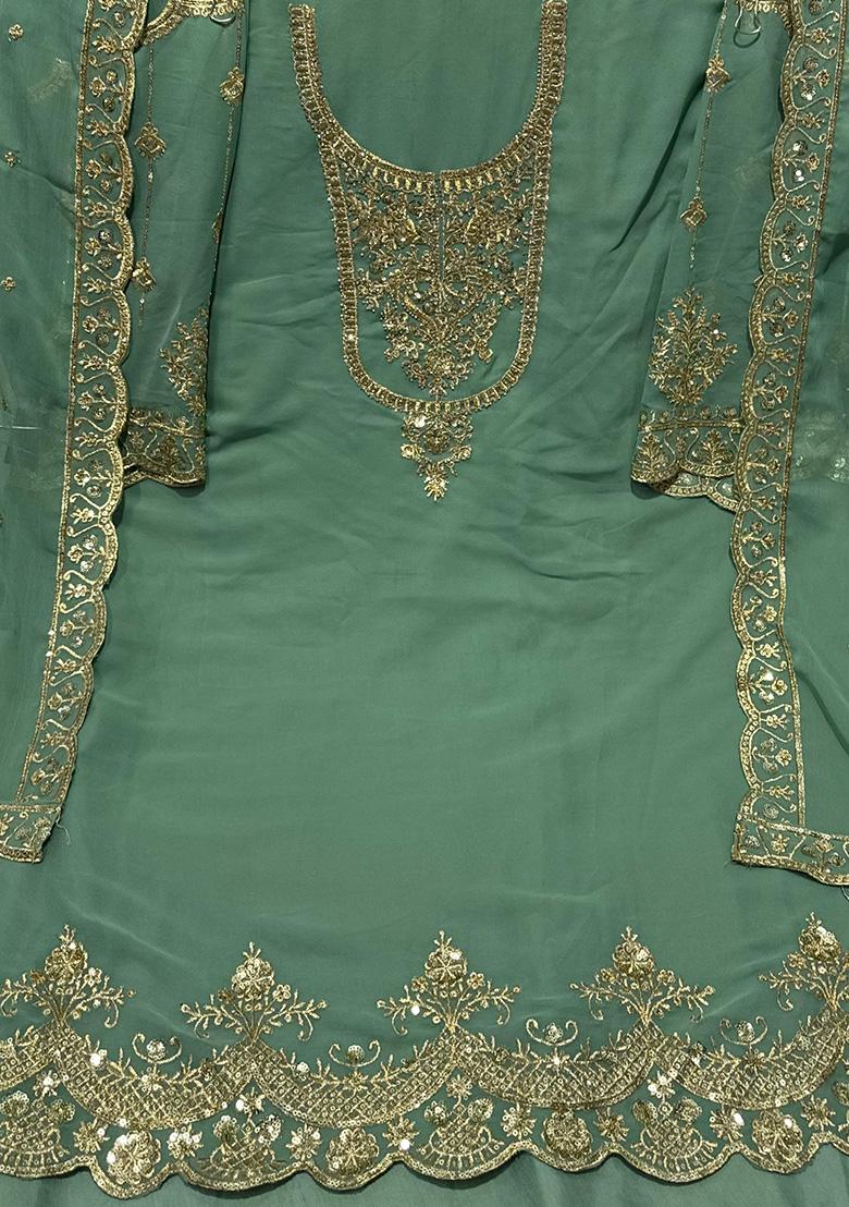 Green Embroidered Georgette Salwar Kameez With Dupatta
