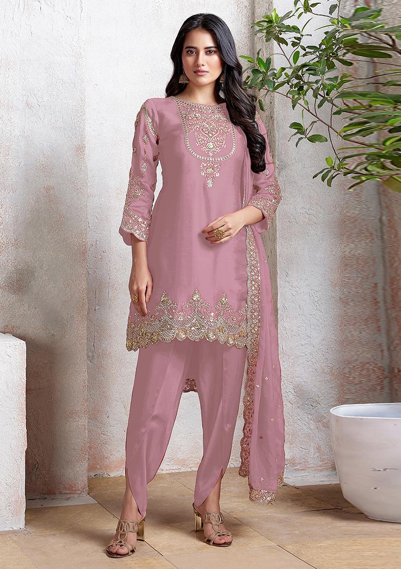 Pink Embroidered Georgette Salwar Kameez With Dupatta