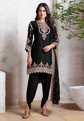 Black Embroidered Georgette Salwar Kameez With Dupatta