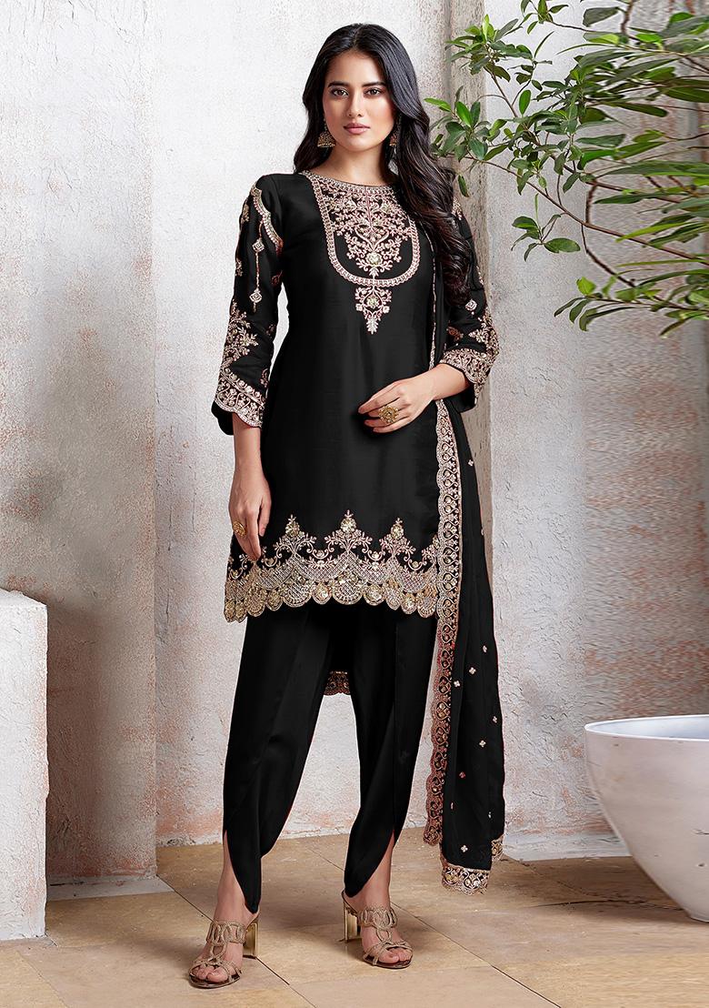Black Embroidered Georgette Salwar Kameez With Dupatta
