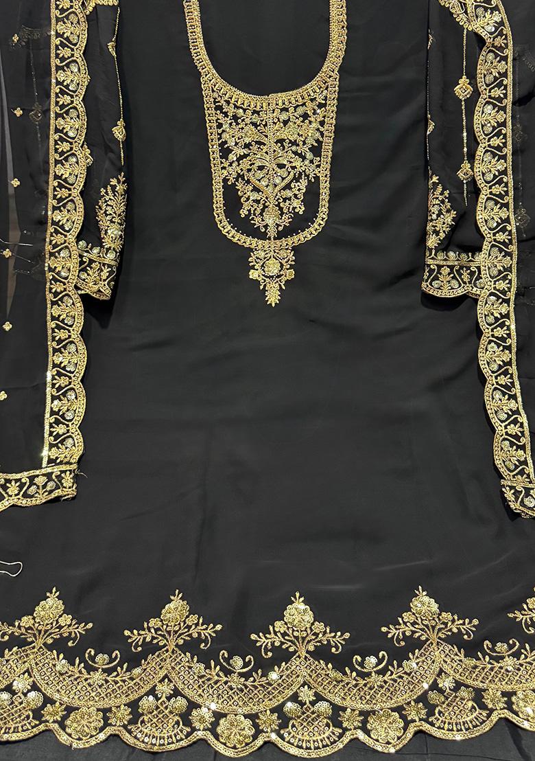 Black Embroidered Georgette Salwar Kameez With Dupatta