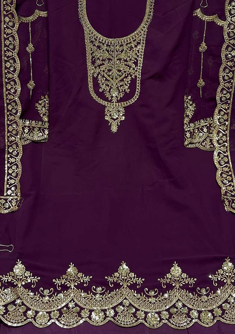 Purple Embroidered Georgette Salwar Kameez With Dupatta - Indya