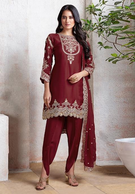 Maroon Embroidered Georgette Salwar Kameez With Dupatta