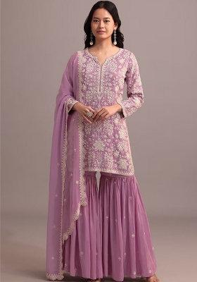 Onion Pink Embroidered Georgette Dress Material