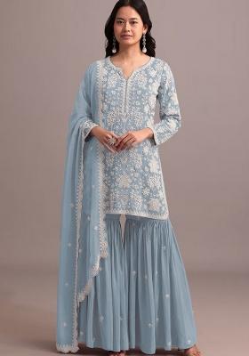 Skyblue Embroidered Georgette Dress Material