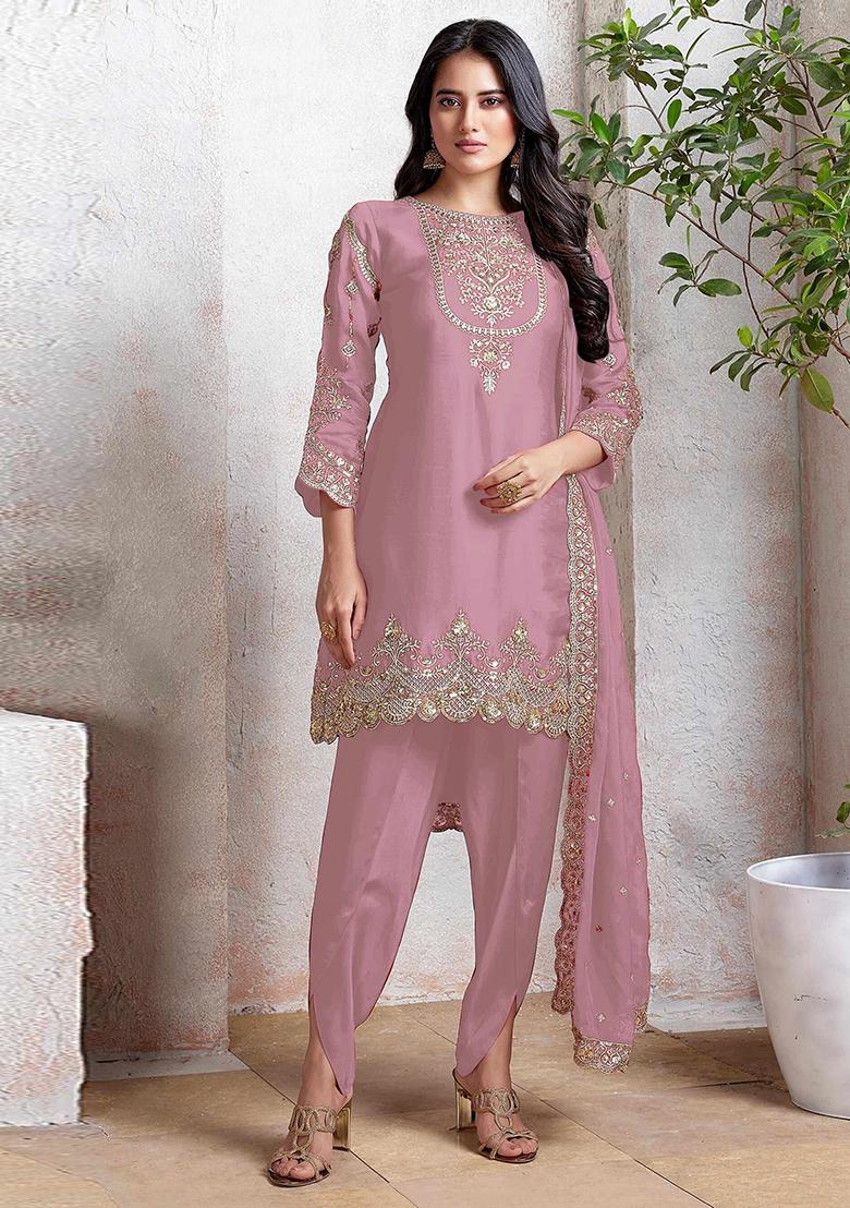 Pink Embroidered Faux Georgette Salwar Kameez With Dupatta