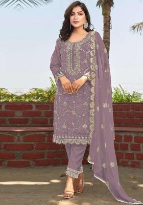 Purple Embroidered Organza Salwar Kameez With Dupatta