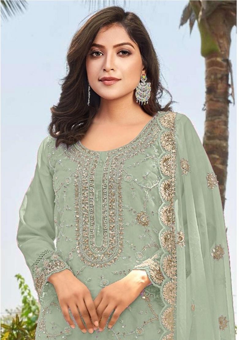 Sea Green Embroidered Organza Salwar Kameez With Dupatta