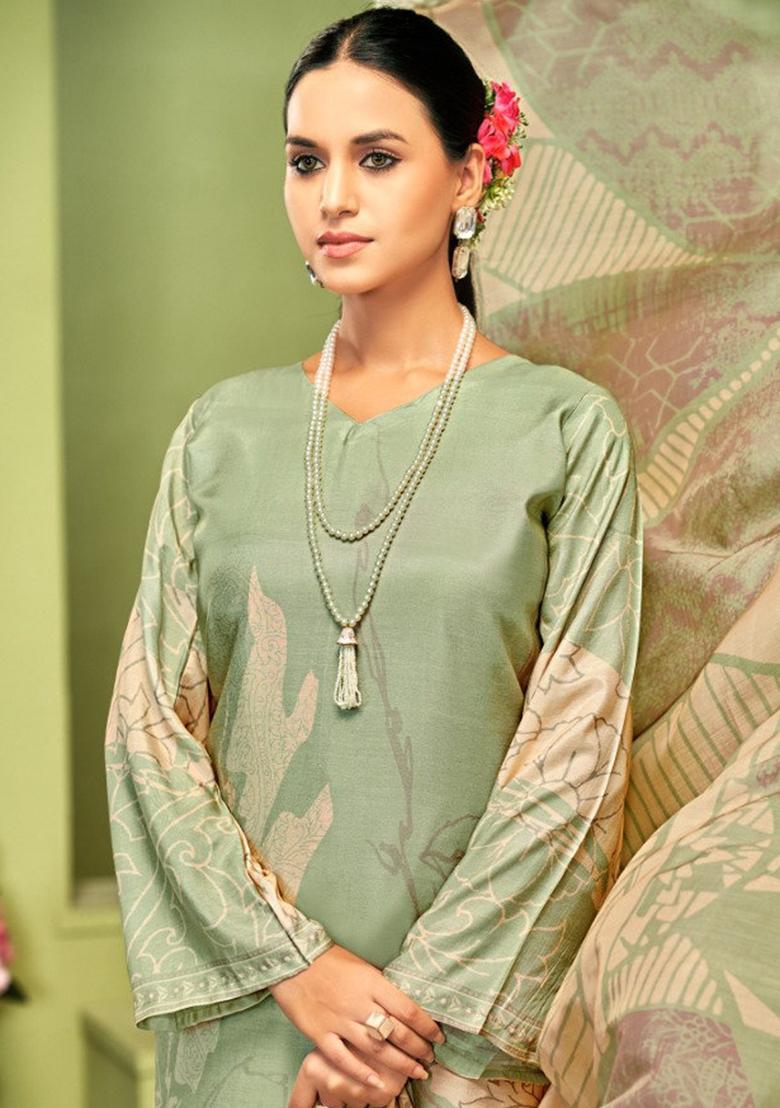 Green Crepe Embroidered Salwar Suit