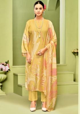Yellow Crepe Embroidered Salwar Suit
