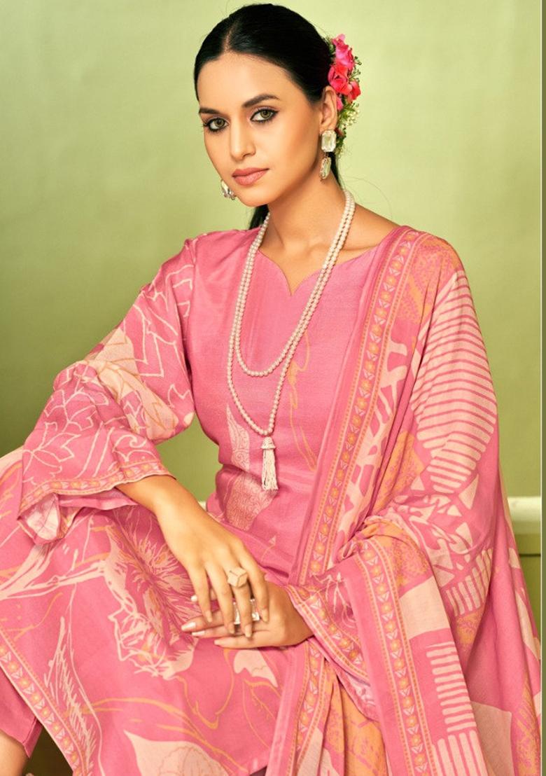 Pink Crepe Embroidered Salwar Suit