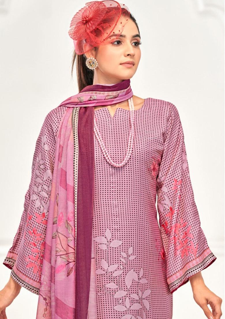 Pink Crepe Embroidered Salwar Suit