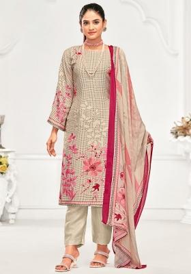White Crepe Embroidered Salwar Suit