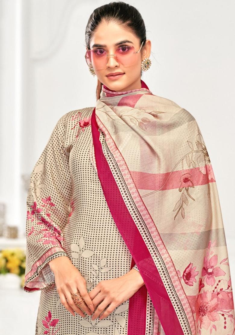 White Crepe Embroidered Salwar Suit