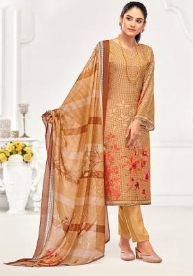 Brown Crepe Embroidered Salwar Suit