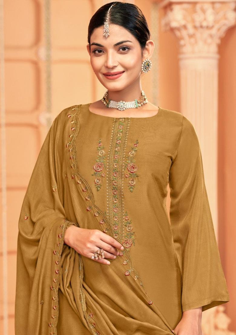 Yellow Crepe Zari Work Salwar Suit