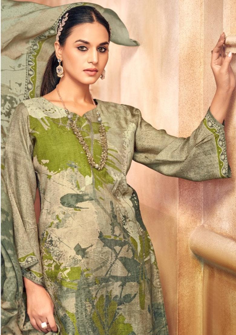 Green Crepe Embroidered Salwar Suit