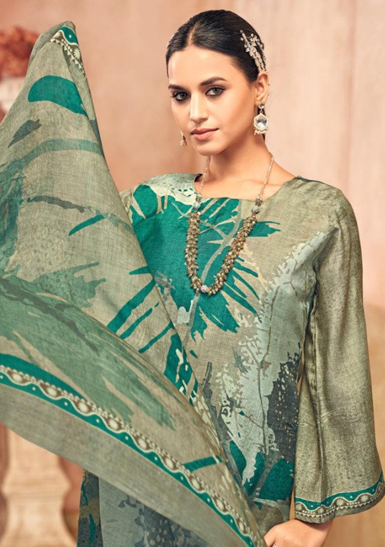 Blue Crepe Embroidered Salwar Suit