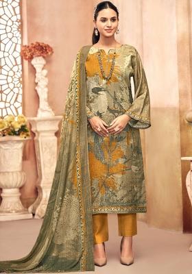 Brown Crepe Embroidered Salwar Suit