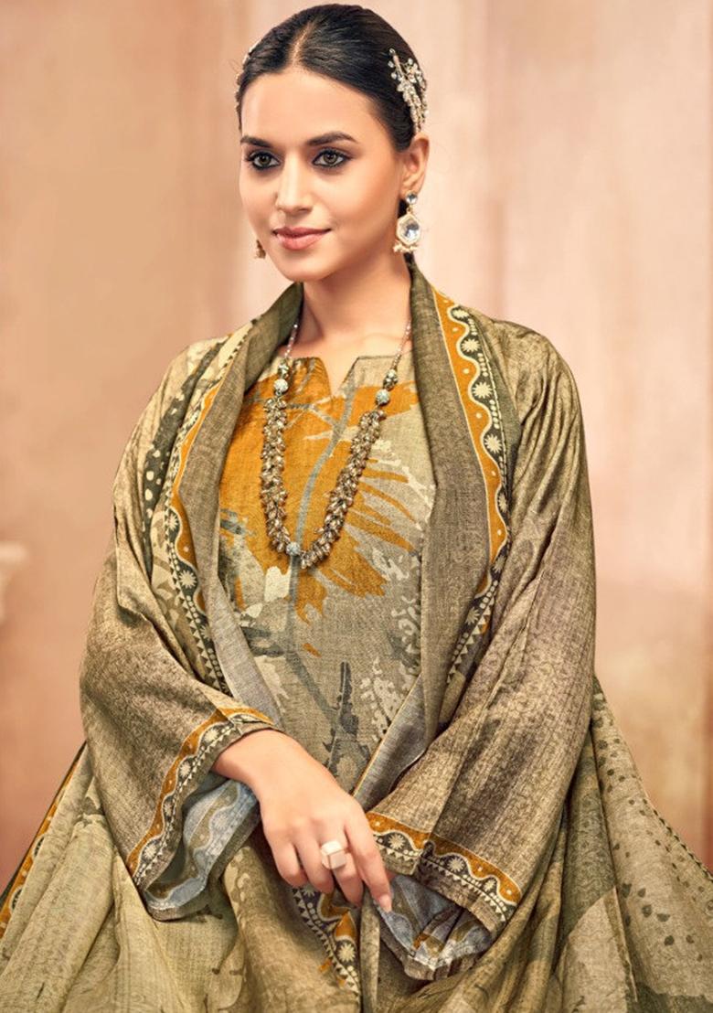Brown Crepe Embroidered Salwar Suit