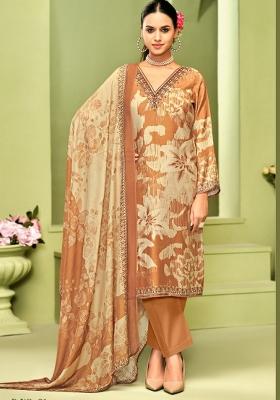 Peach Crepe Embroidered Salwar Suit