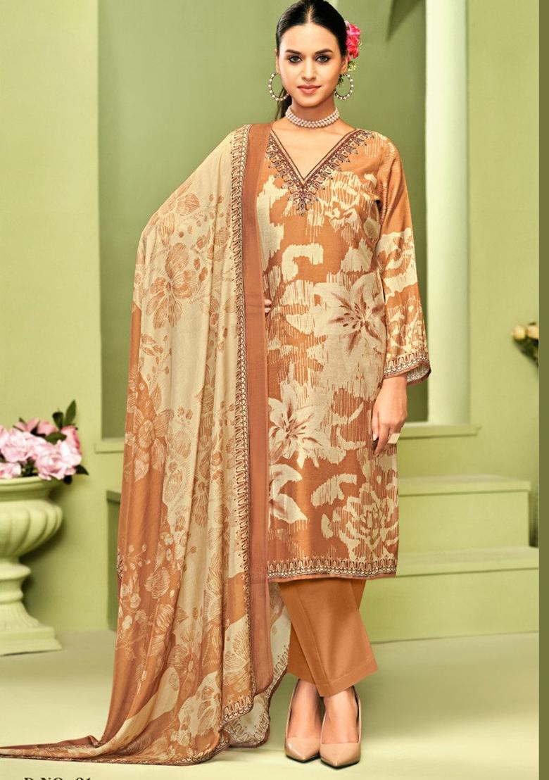 Peach Crepe Embroidered Salwar Suit