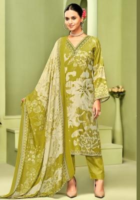 Green Crepe Embroidered Salwar Suit