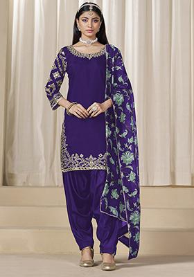 Purple Embroidered Silk Salwar Kameez With Dupatta