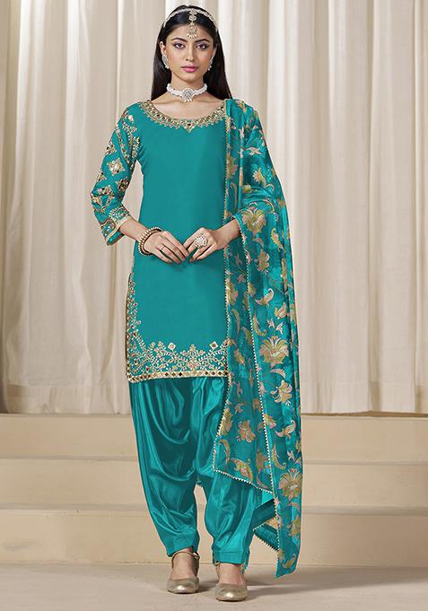 Sea Green Embroidered Silk Salwar Kameez With Dupatta