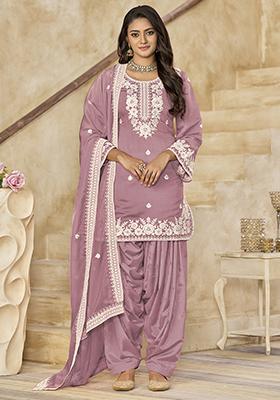 Pink Embroidered Silk Salwar Kameez With Dupatta
