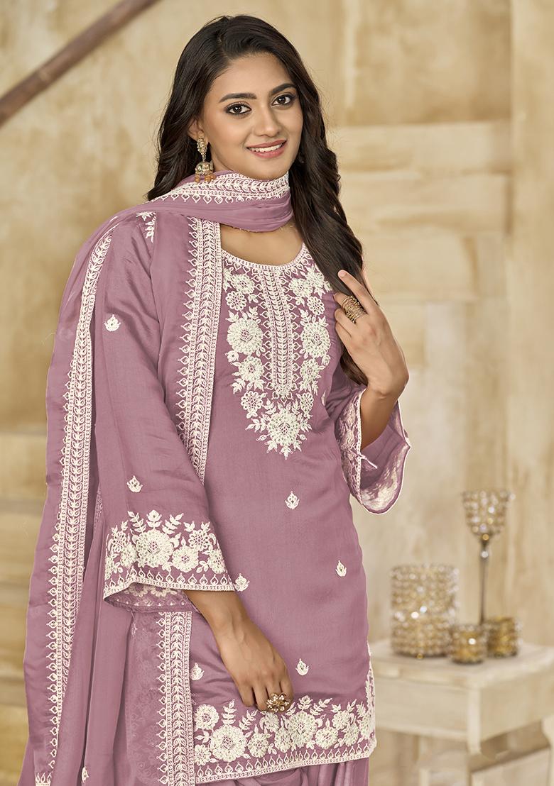 Pink Embroidered Silk Salwar Kameez With Dupatta