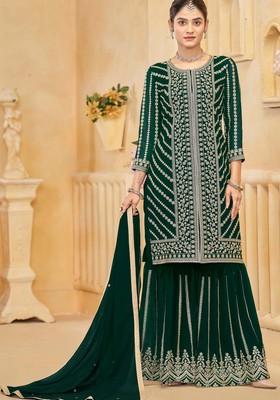 Green Embroidered Georgette Sharara Set With Dupatta