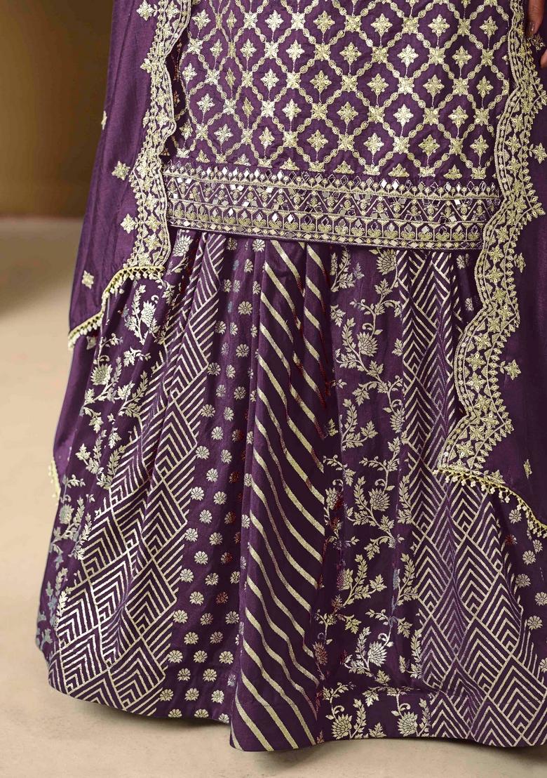 Purple Sequin Embroidered Silk Lehenga Set With Dupatta