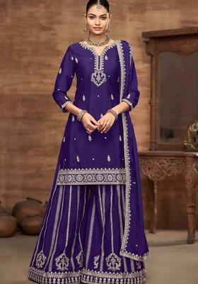 Violet Zari Embroidered Chinon Palazzo Set With Dupatta