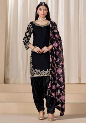 Black Mirror Work Silk Salwar Kameez With Dupatta
