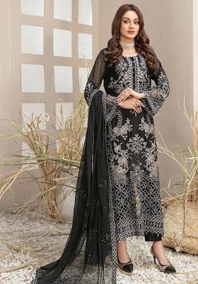 Black Embroidered Georgette Salwar Kameez With Dupatta