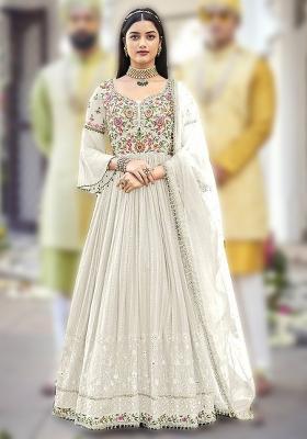 White Embroidered Georgette Salwar Kameez With Dupatta