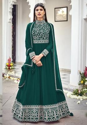 Dark Green Embroidered Georgette Anarkali Set With Dupatta