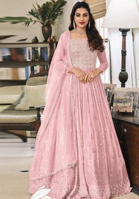Baby Pink Embroidered Georgette Anarkali Set With Dupatta
