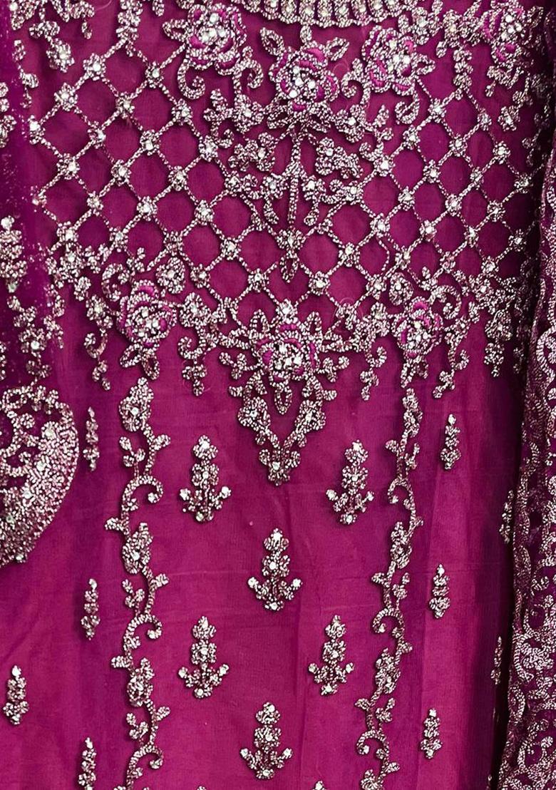 Purple Embroidered Net Salwar Kameez With Dupatta
