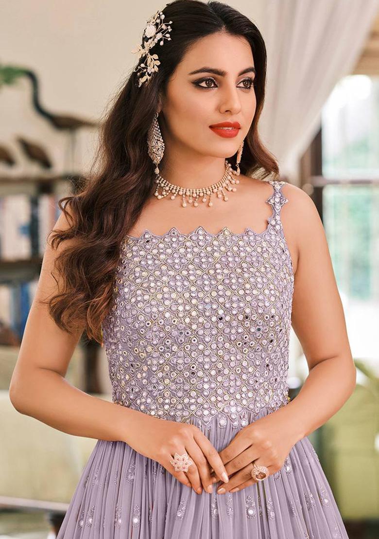 Lavender Embroidered Georgette Anarkali Set With Dupatta