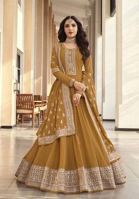 Mustard Yellow Embroidered Georgette Anarkali Set With Dupatta
