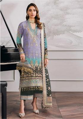 Lavender Embroidered Georgette Pakistani Plazzo Set With Dupatta