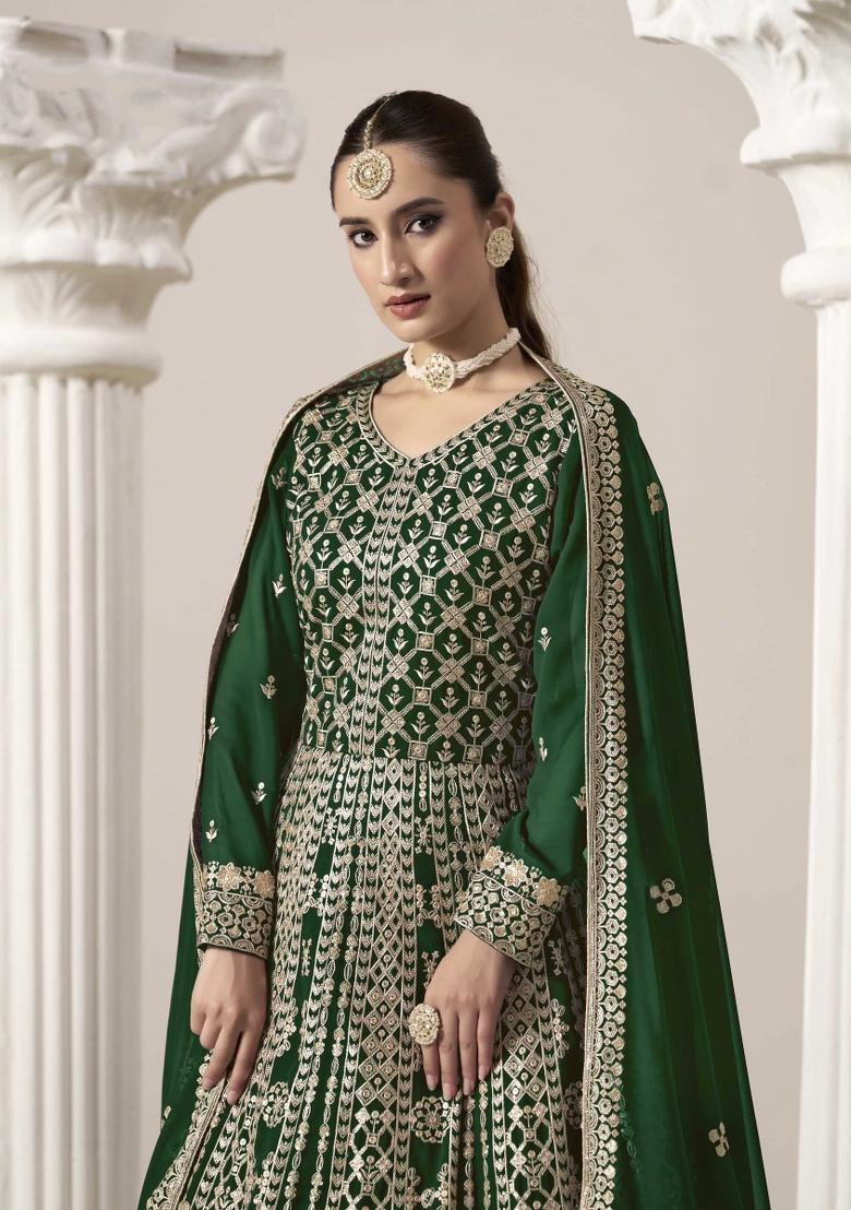 Green Sequins Work Georgette Dress Material