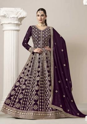 Purple Sequins Work Georgette Dress Material
