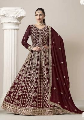 Maroon Sequins Work Georgette Dress Material