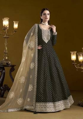 Black Booti Work Chanderi Dress Material