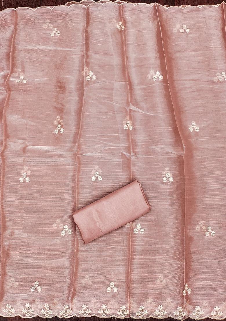 Coral Embroidered Silk Dress Material