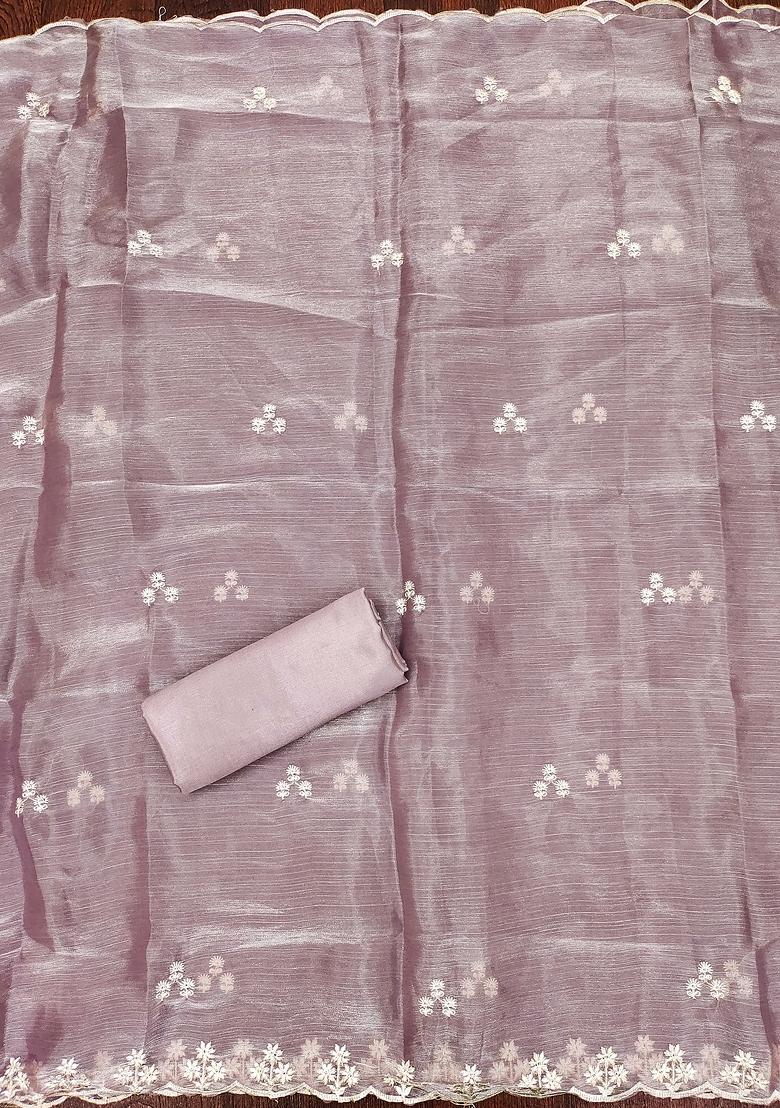 Lavender Embroidered Silk Dress Material