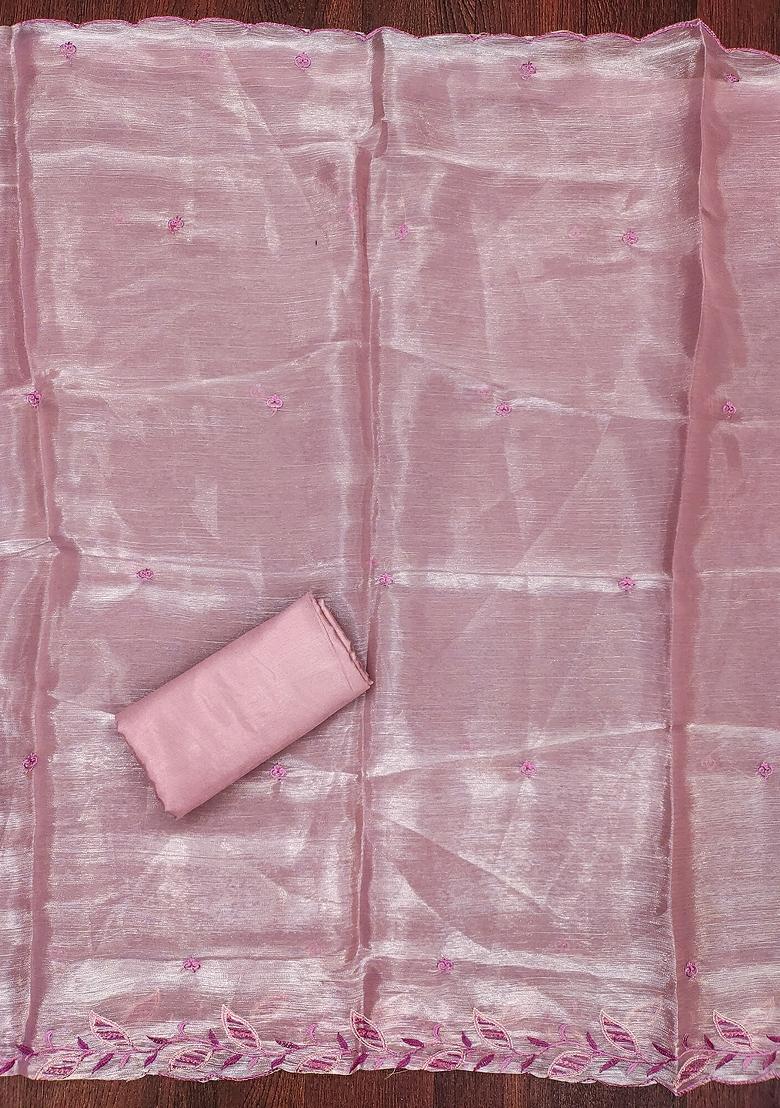 Pink Embroidered Silk Dress Material